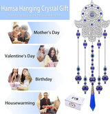 Crystal Prism Suncatcher Ornament for Christmas Tree with Hamsa Fatima Hand Protection Charm Turkish Greek Blue Evil Eye Sapphire Crystals Beads for Window Hanging Decoration