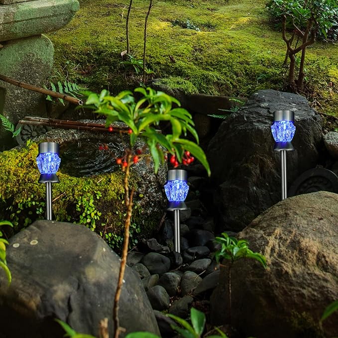 Hemobllo 4pcs Colorful Solar Diamond Design Garden Path Lights Waterproof LED Landscape Lamps for Outdoor Yard and Patio Decoration