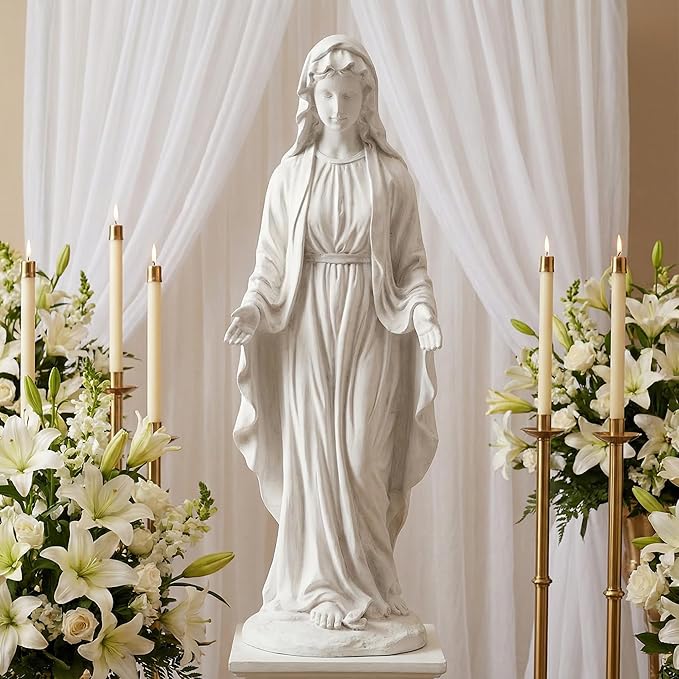 Virgin Mary 29.3 Inch Outdoor Statue Garden Decor Statues Mother Religious Blessed Catholic Mother Mary Yard Patio Deck Home Hallway Entryway Sculpture