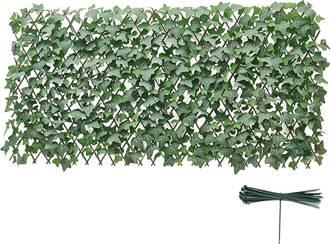 VEVOR Expandable Fence Privacy Screen, 25 x 126 in Expand Artificial Plant Wall, Realistic Artificial Ivy Panel with 50 Zip Ties, Decorative Faux Greenery Backdrop Hedges for Balcony Patio Outdoor