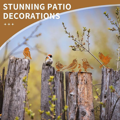 Geila 5PCS Rusty Birds Decoration, Fence Decorations Outdoor, Metal Birds Yard Decor Perfect Yard Art and Large Outdoor Ornaments (F)