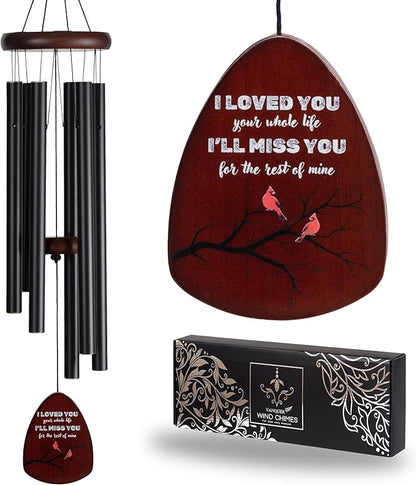 Memorial Wind Chimes for Loss of Loved One, Windchimes in Memory of a Loved One, Sympathy Gift Baskets, Bereavement Condolence Gifts, Memorial Gifts for Loss of Mom, 32" Sympathy Cardinal, Black