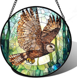 CHATYOUNG Stained Glass Window Hanging Owl Flying with Wings Spread 6.3" - Bird Suncatcher Door Garden Sunroom Sun Catcher Home Decor Birthday Christmas for Mom Men Woman Nana Friend Birds Lovers