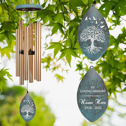 ASTARIN Sympathy Wind Chimes Personalized, Tree Life Sympathy Gifts Wind Chime for Loss of Loved Mom/Dad, Commemorative Wind Chimes for Condolences/Funeral, Outside Decor(Produced in USA)