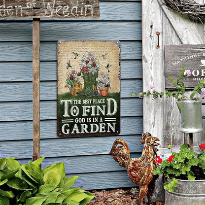 Garden Signs for Outside - Vintage Tin Sign for Outdoor Patio Decor, Backyard, Garden Deocr Wall Art Accessories, Gifts for Plant Lovers Women, 8 x 12 inch