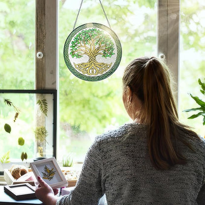 FLAGWIX Tree of Life Gifts for Women Men - Stained Glass Window Hanging 8 in - Birthday Gifts for Mom Grandma, Tree of Life Decorations Indoor, Celtic Suncatchers Garden Decor