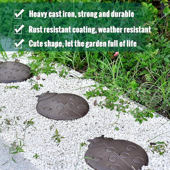 Sungmor Cast Iron Ladybug Stepping Stones, Sturdy Metal Stepping Mat for Front Door, Outdoor Walkway Decorative Statue, Garden Path Pavers for Yard Lawn Landscaping