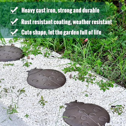 Sungmor Cast Iron Ladybug Stepping Stones, Sturdy Metal Stepping Mat for Front Door, Outdoor Walkway Decorative Statue, Garden Path Pavers for Yard Lawn Landscaping