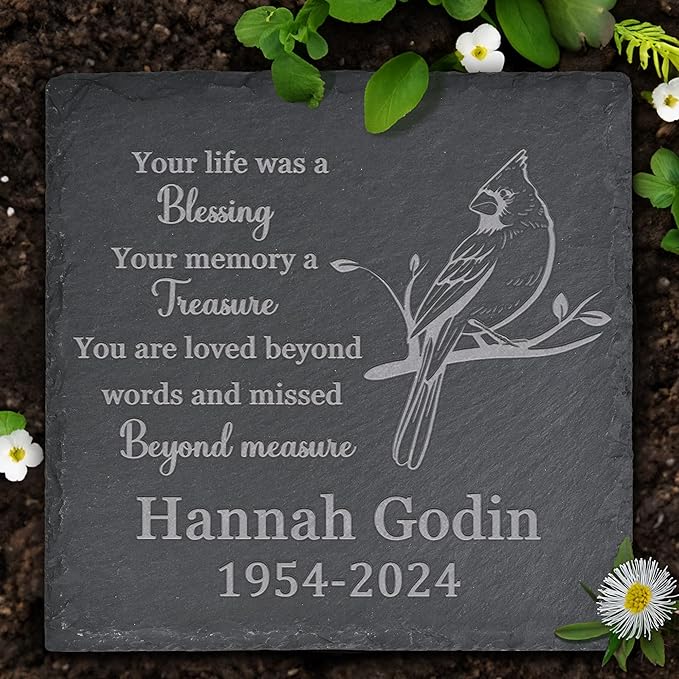 Memorial Garden Stone, Memorial Stone, Personalized Memorial Gifts, Sympathy Gifts for Loss of Loved One, Bereavement Gifts for Loss of Father Mother - Your Life was a Blesing - Square