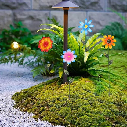 iplusmile 7pcs Metal Flowers Garden Stakes, 15 Inch Colorful Decorative Outdoor Yard Art, Rust-Proof Iron Floral Plant Sticks for Lawn Patio Pathway Spring Decor, Multi-Color