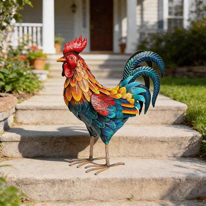 Shorayn Metal Rooster Statues Outdoor Garden Decor Metal Chicken Sculptures & Statues Chicken Ornaments Yard Art for Backyard Patio Lawn Decorations