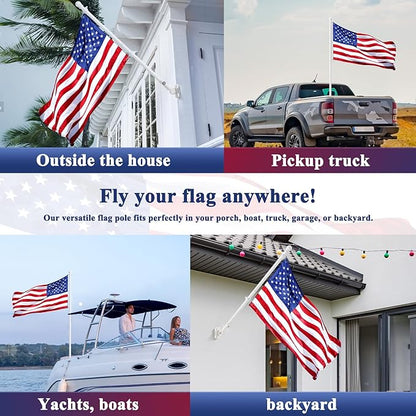 PHITRIC Flag Pole, Tangle Free Spinning Stainless Steel Rustproof Flagpole for 3x5 Sports Fan Outdoor Flags for Outside House (White, 6FT, Without Bracket)