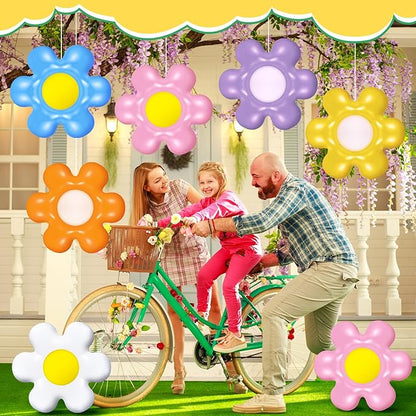 18 Pcs Spring Daisy Flower Inflatable Balls Blow up Daisy Flower Inflatable Decoration Colorful Spring Inflatable Hanging Ornament Flower Shape PVC Yard Decors for Indoor Outdoor (Modern)