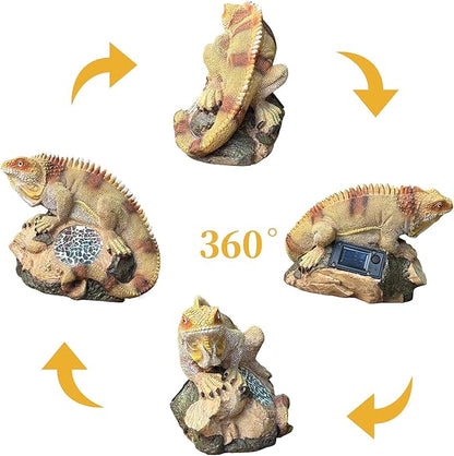 Solar Iguana Lizard Garden Statue Light, Hand-Painted Mosaic Solar Outdoor Decor Light with Dusk to Dawn Sensor, Yard Art Sculpture for Patio Lawn Porch Housewarming Gift