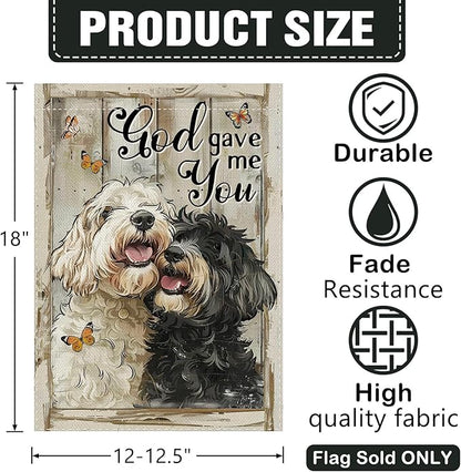 Dyrenson Vintage Labradoodle Dog Christian Decorative Garden Flag, Retro Religious God Gave Me You Yard Outside Home Decoration, Farmhouse Outdoor Small Decor Double Sided Pet Owner Lover Gift 12 x 18