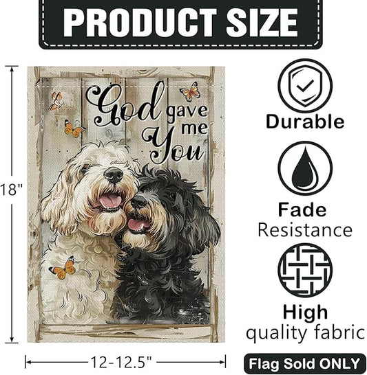 Dyrenson Vintage Labradoodle Dog Christian Decorative Garden Flag, Retro Religious God Gave Me You Yard Outside Home Decoration, Farmhouse Outdoor Small Decor Double Sided Pet Owner Lover Gift 12 x 18