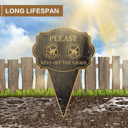 Double Sided Yard Sign 2PACK, Please Be Respectful Keep Off The Grass, 14”x10” No Pooping or Peeing Dog Lawn Stake with Integrated Mount for Outdoor Use (2PACK-Keep Off The Grass)