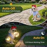 Solar Garden Dog Statue, Detachable Ground Stake, Light Brown Resin Labrador Puppy with LED Bubble and Bird, Waterproof Yard Decor for Patio, Lawn, Porch, Pathway, and Gift Giving