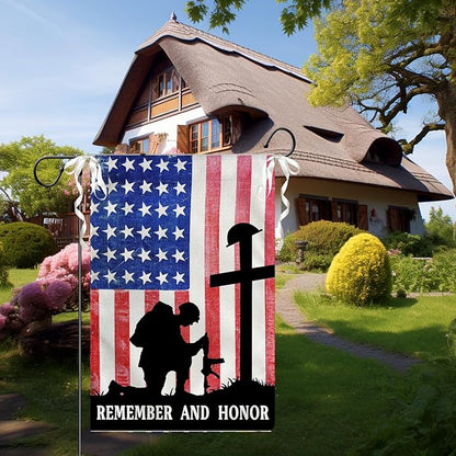 Memorial Day Garden Flags Veteran Soldier Patriotic Yard Flags American Flag Remember and Honor Cross Burlap Flag Independence Decorations for Outside 12 x 18 Double Sided