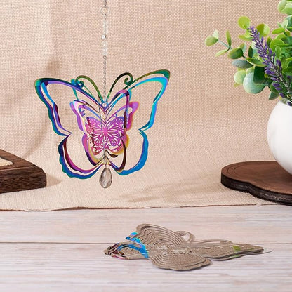 Butterfly Wind Spinners Outdoor 3D Stainless Steel Wind Sculpture Spinner for Garden Outside Hanging Decor Gradient Winds Chimes for Yarn Home Party Decor 2Pcs