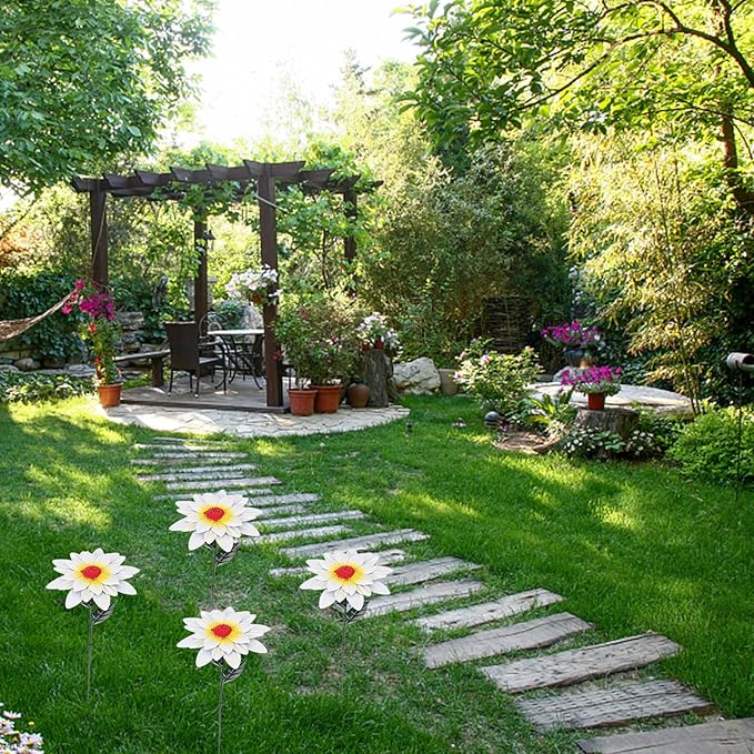 Iron Outdoor Flower Garden Stake Patio Lawn Decoration White Floral Garden Pathway Ornament