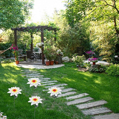 Iron Outdoor Flower Garden Stake Patio Lawn Decoration White Floral Garden Pathway Ornament
