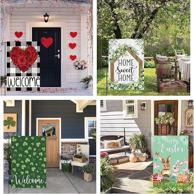 Seasonal Garden Flags Set of 12 Double Sided 12x18 Inch, Small Yard Flags for Outside, Christmas Halloween Easter Valentine's Day Decor, Spring Summer Fall Winter Holiday Garden Decorations