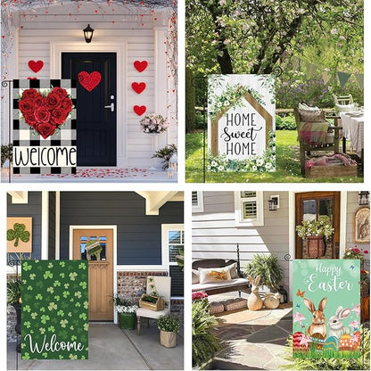Seasonal Garden Flags Set of 12 Double Sided 12x18 Inch, Small Yard Flags for Outside, Christmas Halloween Easter Valentine's Day Decor, Spring Summer Fall Winter Holiday Garden Decorations