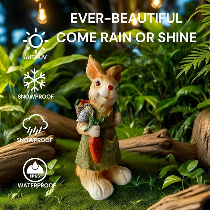 Garden Bunny Statue, Resin Rabbit Figurine Holding Carrot, Easter Outdoor Yard and Lawn Decoration, 7 x 7 x 15 Inch, Multicolor, Resin（D）