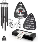 60th Anniversary Wind Chimes Gifts for Men Women,Romantic 60 Year Anniversary for Couples, Wife, Husband, Parents, Friends, 60th Wedding Gifts Idea of Happy Anniversaries Decorations,Black