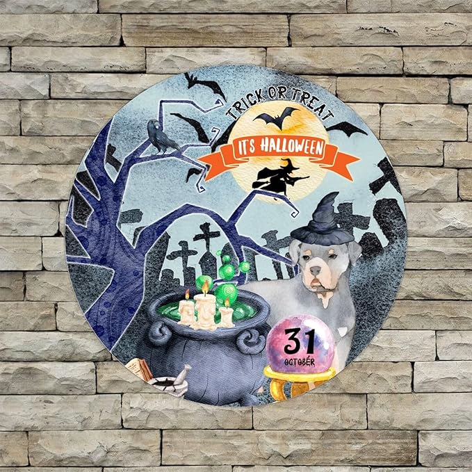 Retro Metal Sign 12"x12",Happy Halloween Scary Night Grave Witch Bats Trick Or Treat Dog Aluminum Tin Metal Sign for Home Living Room Bedroom Garden Farm Patio Decor Wall Art Poster