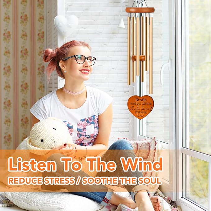 Bestie Gifts for Women, 25.5" Aluminum Wind Chimes for Outside with Heart Catcher, Bestie Birthday Gifts for Soul Sister, Bestfriend BFF, Friendship Gift for Birthday, Christmas, Home Decor