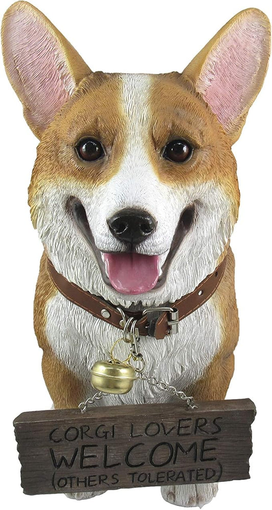 Charming 11.5 Inch Realistic Welsh Corgi Dog Statue with Reversible Sign Perfect for Indoor and Outdoor Pet Decor - Ideal for Home, Garden, Porch, and Patio Accent