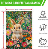Easter Bunny House Flag 28x40 Double Sided, Colorful Floral Flowers Burlap Large Garden Yard Flag for Farmhouse Holiday Outside Spring Summer Decoration