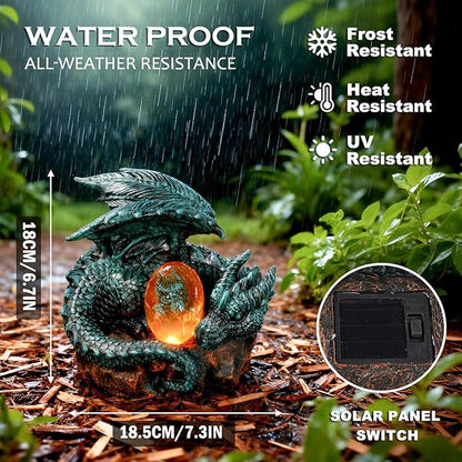 Solar Dragon Garden Decor - Dragon Statue Outdoor with Egg Light - 6.8 inch Porch Decor & Lawn Ornaments, Perfect Patio Decor, Yard Decorations Outdoor