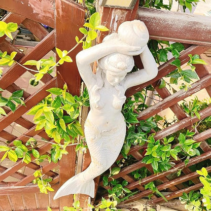GRASOLAR 39 Inch Tall Mermaid Wall Mounted Sculpture, Wall Decoration, Outdoor Garden Statue, Mermaid Hook, Wall Art, Courtyard Backyard Decor