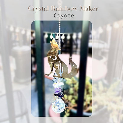 Crystal Cascade Suncatcher - Rose Gold Crystal Hanging Ornament for Windows Hanging Prism Rainbow Maker Feng Shui (Coyote)