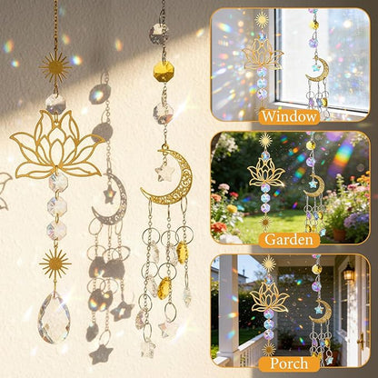 2Pcs Sun Catcher Crystals, Crystal Suncatchers Window Hanging, Natural Amethyst Pendant Ornament for Indoor Outdoor Prism Home Garden Meditation Decor