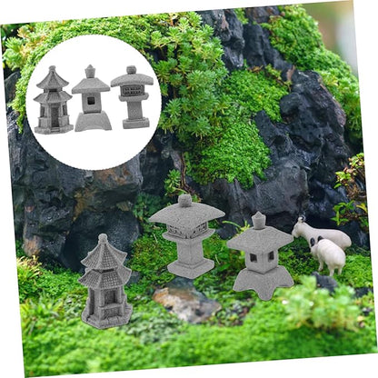 POPETPOP 3pcs Miniature Pavilion Statue Garden Decor for Bonsai Landscape Sandstone Garden Ornaments for Decoration