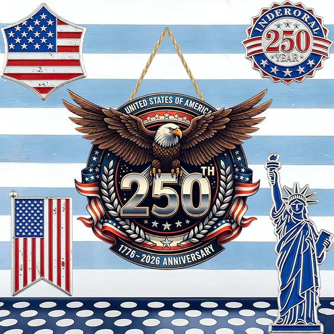 USA 250th Anniversary Double-Layer Wooden Sign Large Reusable USA 250th Bald Eagle American Flag Stars Stripes 1776-2026 250th Anniversary Rustic Wood Twine Hanging Door Wall Patriotic Decor 1 Pcs