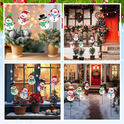 Roowest 5 Pack 12'' H Metal Winter Yard Stakes Outdoor Decorations Snowman Garden Signs Christmas Potted Plant Stakes for Holiday Winter Home Lawn Garden Porch Walkway Party Decor