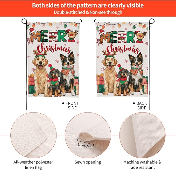 Chrismtas Dog Garden Flag Seasonal Double Sided 12 x 18 Inch Small Yard Flag for Indoor Outdoor Decor Holiday All Seasons