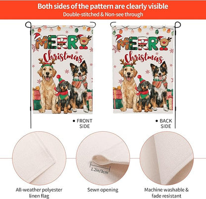 Chrismtas Dog Garden Flag Seasonal Double Sided 12 x 18 Inch Small Yard Flag for Indoor Outdoor Decor Holiday All Seasons