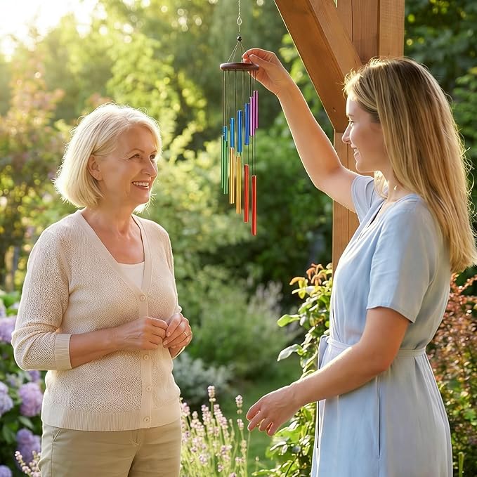 Wind Chimes for Outside, Colorful Wind Chimes with 12 Aluminum Tunes, Musical Outdoor Wind Chimes for Patio Garden Yard Home Decor, Memorial Wind Chime Gifts for Mom Grandma