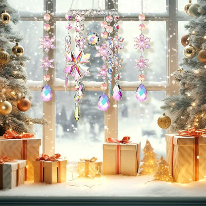 Suncalla 3 Pcs Winter Snowflake Suncatchers Winter Crystal Sun Catchers Snow Flake Hanging Suncatcher Wind Chime with Chain Rainbow Indoor Outdoor Window Christmas Decor