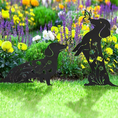 Ouddy Mode 2 Packs Dachshund Garden Decor for Outside, Gardening Dachshund Gifts for Women/Men/Mom/Grandma, Metal Decorative Garden Stakes for Outdoor Lawn Statues Yard Art