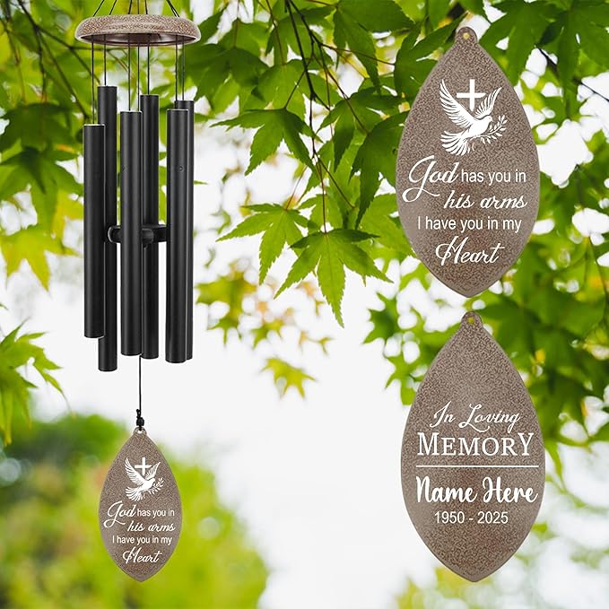 ASTARIN Personalized Sympathy Wind Chimes, Sympathy Gifts for Loss Mother Wife Husband, Deep Tone Large Personalized Wind Chime for Indoor Outside, in Loving Memory of Loved One, Produced in USA