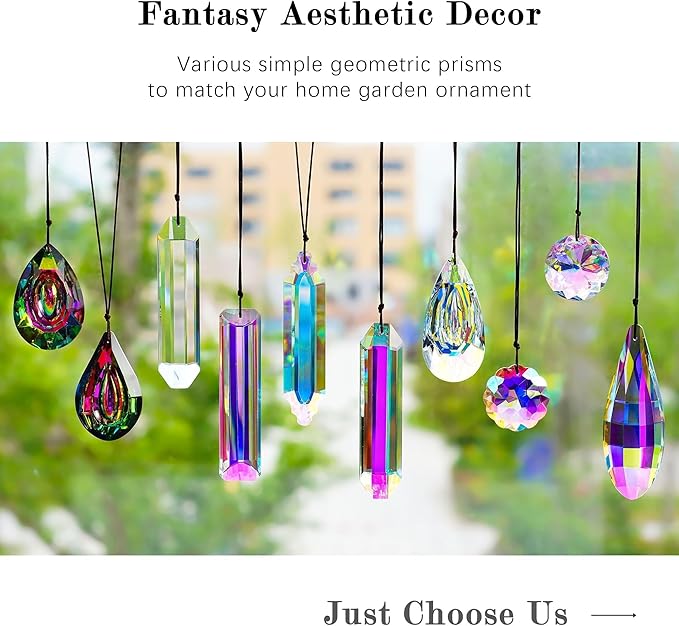 HDCRYSTALGIFTS 3 Pack 5" Large Crystal Sun Catcher Prisms for Windows, AB Colored Suncatcher Crystals Window Indoor Hanging Rainbow Maker Prisms for Home Garden Christmas Tree Decor