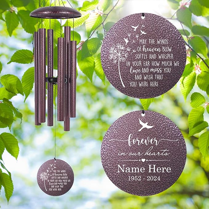 Personalized 32" Memorial Wind Chimes for Loss of Loved One, Produced in USA Memorial Wind Chimes Gifts for Loss Mom Dad Sister, Sympathy Gifts for Bereavement Remember, Windchimes for Outside