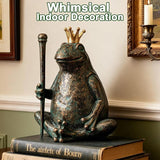 Frog Garden Statue, Yard Decorations Outdoor Decor, Weather-Resistant Animal Figurines & Sculptures, Seated Prince Frog with Scepter for Patio & Lawn, 11.5" H×9.8" L